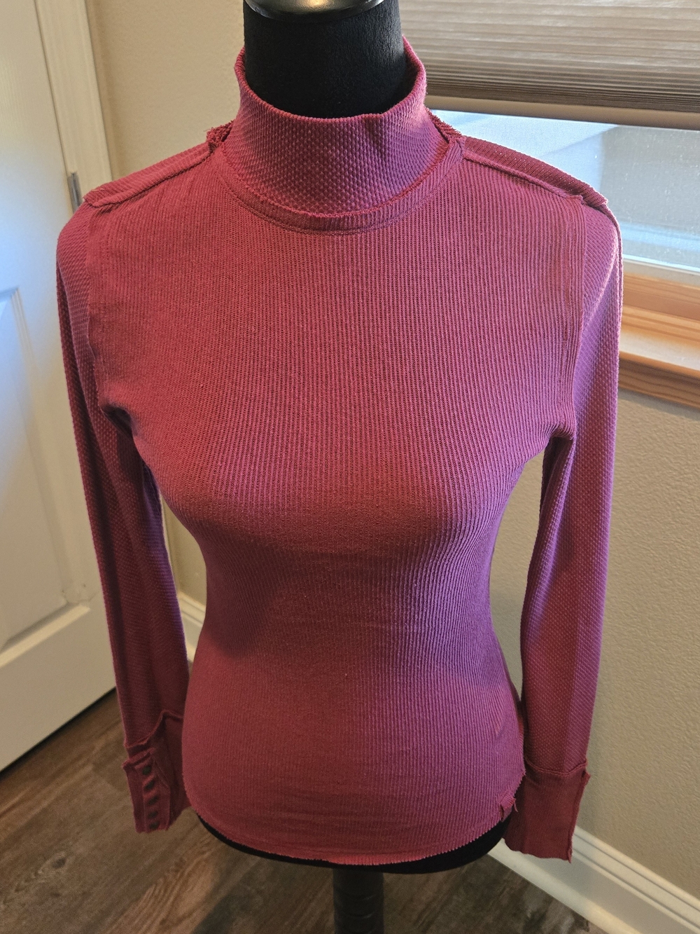 We The Free Rose Ribbed Mock Neck Long Sleeve Top